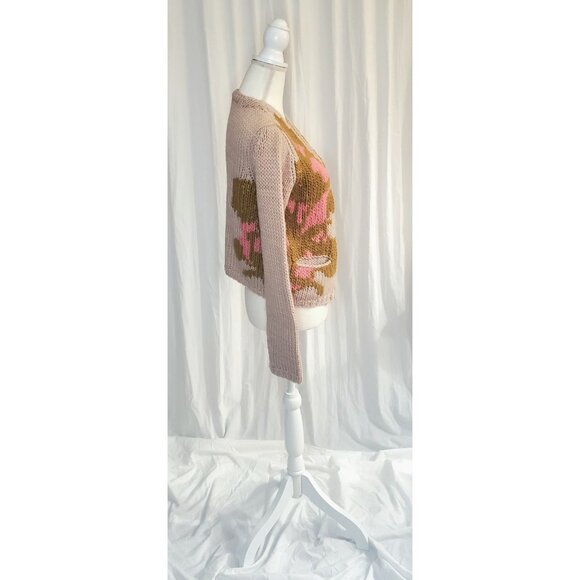 Amalialad Anthropology Wool Cardigan Sweater Size Medium Granola Chuncky Knit - Picture 5 of 16